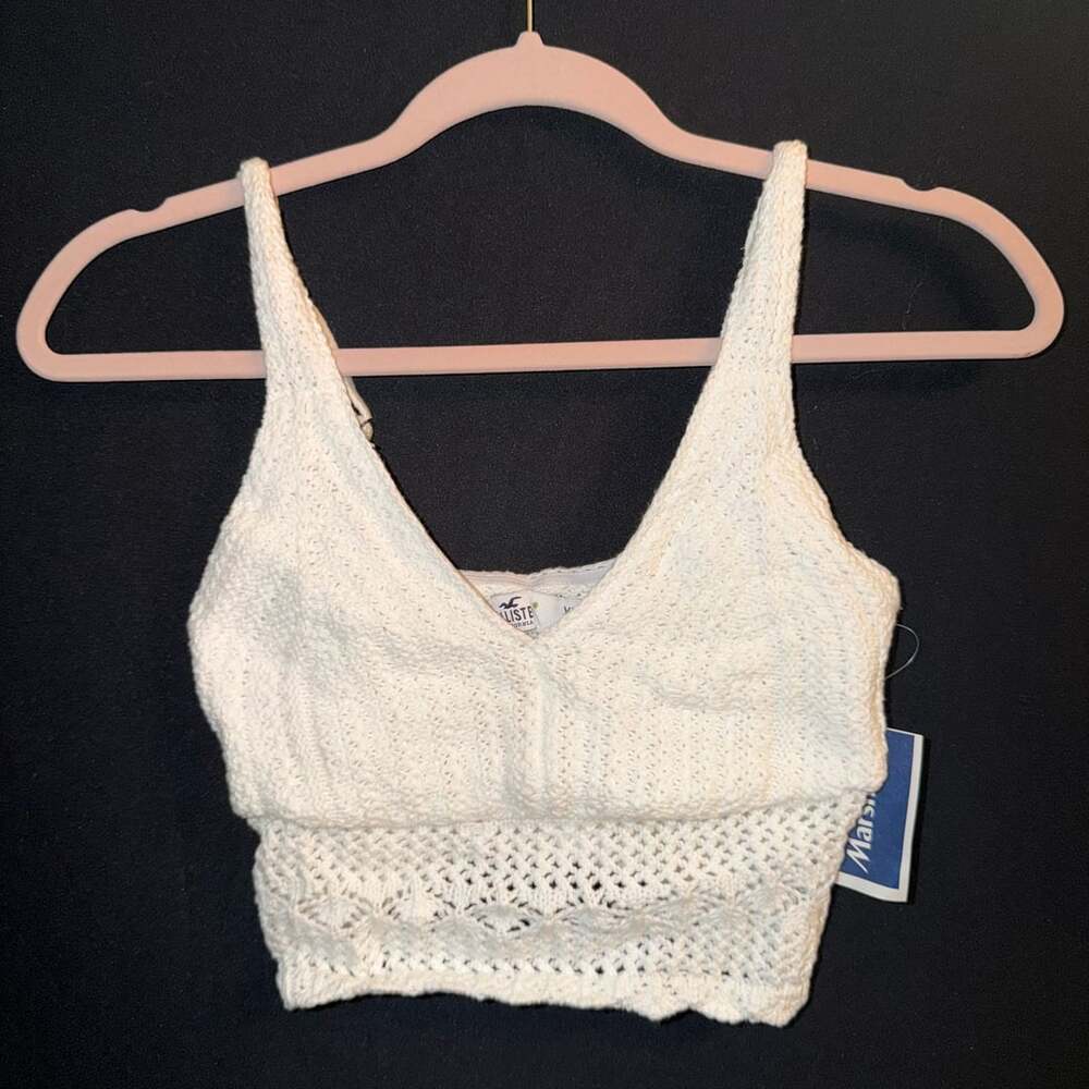 Hollister White Crochet Knit V-Neck Bralette Crop Top